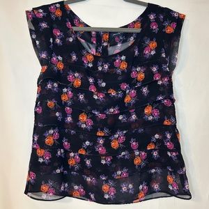 American Eagle Outfitters Navy Floral Cap Sleeved Blouse Size Medium